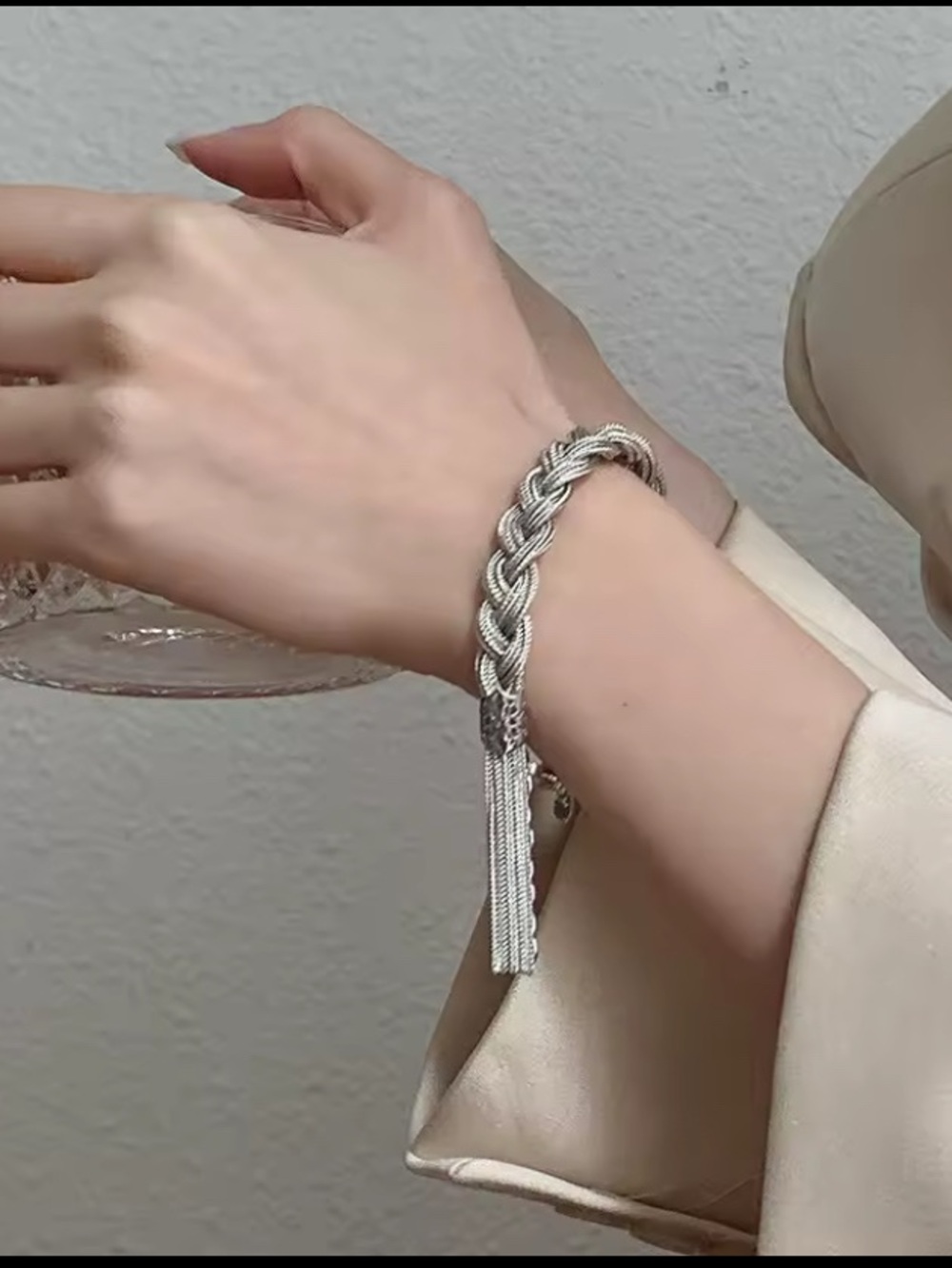 Silver color Braided Chain Bracelet